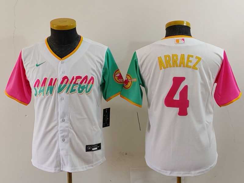 Youth San Diego Padres #4 Luis Arraez White 2023 City Connect Cool Base Stitched Jersey->mlb youth jerseys->MLB Jersey